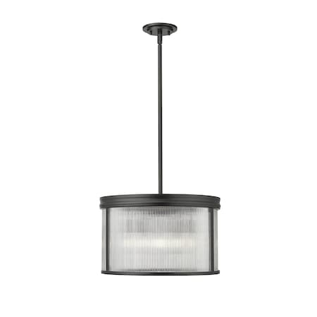 Z-Lite Carnaby Pendant, 5-Light, 18.25 In.W x 11.25 In.H, Matte Black/Clear Ribbed 7504P18-MB